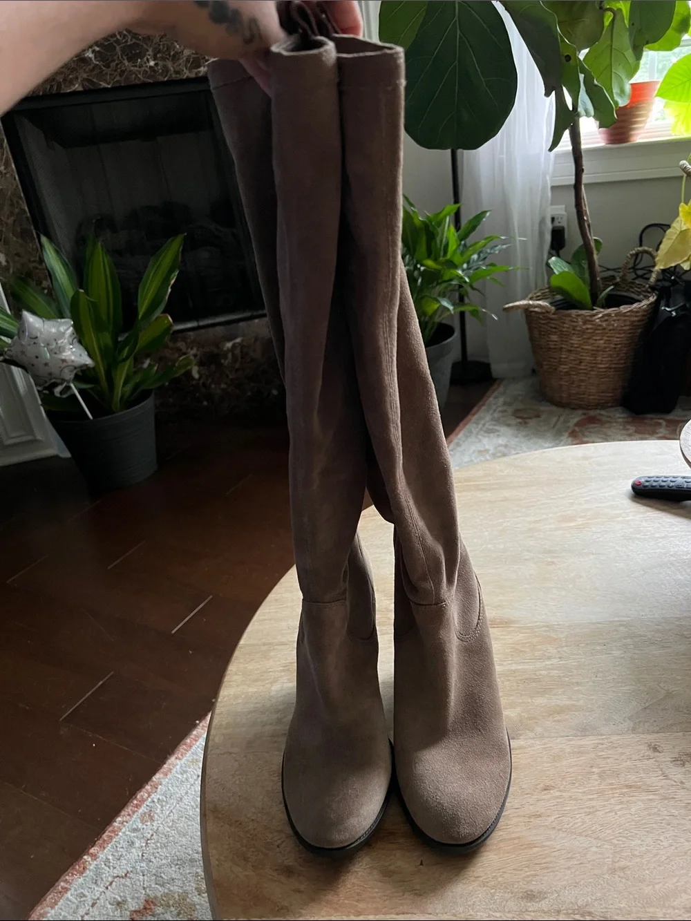 Vince Camuto Tall Suede Over-the-Knee Boots in Taupe Brown